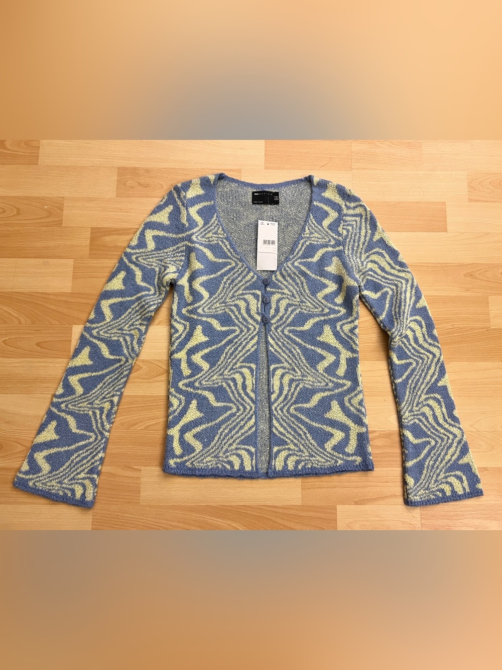 ASOS Blue V Neck Wavy Design Cardigan NWT